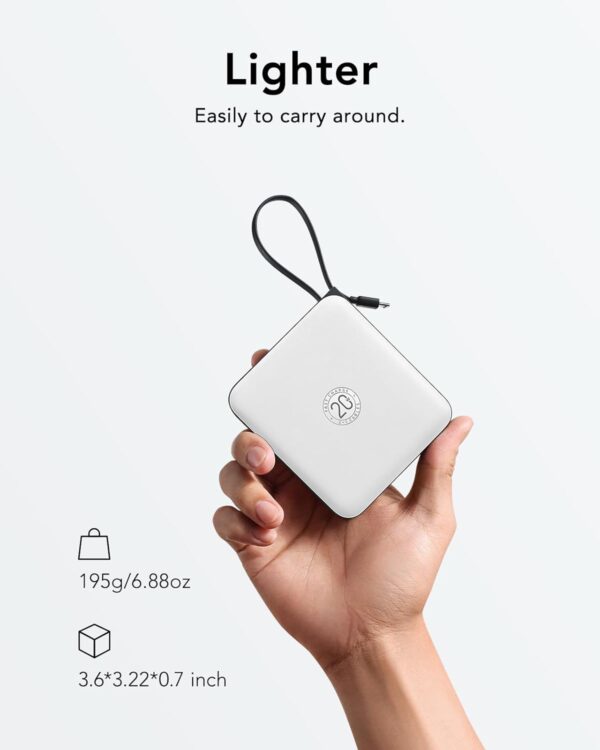 VRURC Portable Charger with Built-in 4 Cables, 10000mAh Battery Pack PD 20W for iPhone, 22.5W USB C Travel Power Bank for iPhone 16 15 14 13 Samsung Galaxy S23 S22 Google Android Phones, Whtie - Image 4
