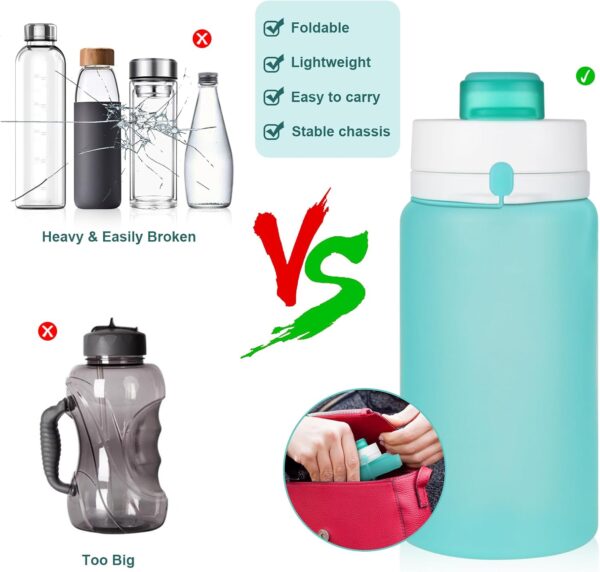 PLTCAT Collapsible Foldable BPA Free Reusable Lightweight Leak-Proof Travel Silicone Water Bottle for Travel, Gym, Hiking, Office, Camping - Image 3