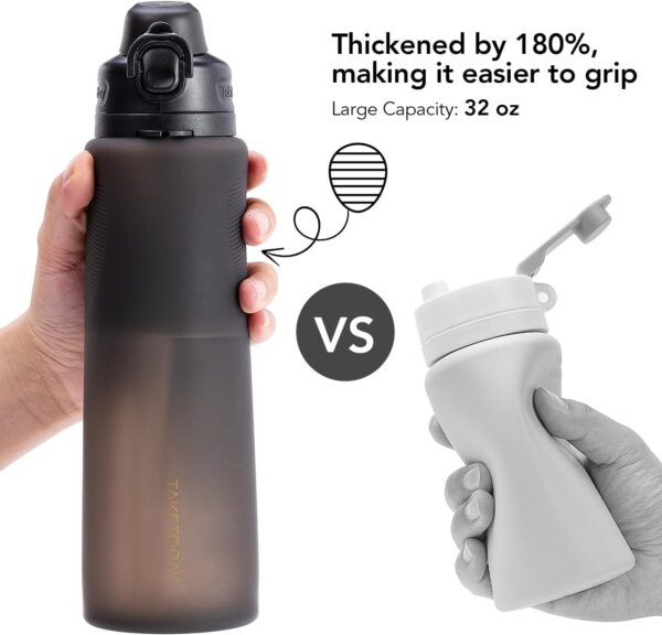 TakeToday Collapsible Water Bottles 32oz, Foldable Travel Water Bottle, BPA Free, Silicone Water Bottle Leakproof for Hiking, International Travel, Outdoors - Image 5