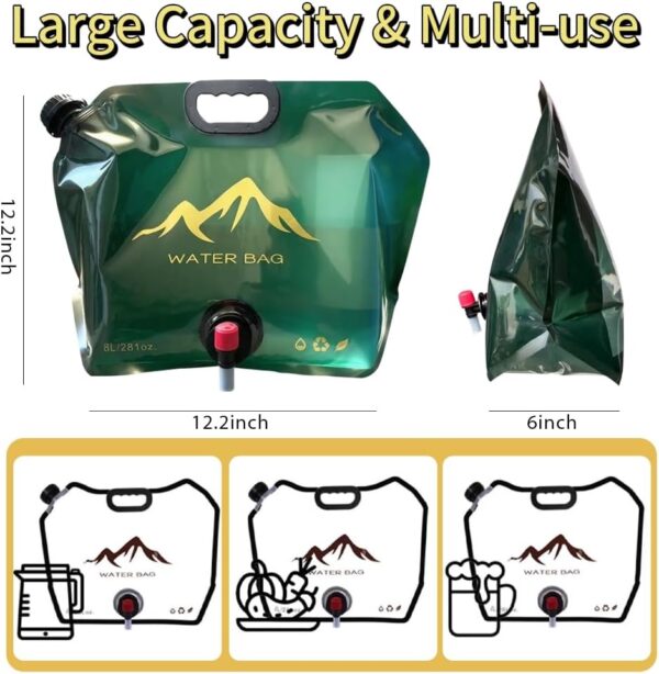 Collapsible 2-Gallon Water Jug Portable Camping Bag with Leak-Proof Spigot Durable BPA-Free 8L Collapsible Water Container for Hiking Camping Emergency Prep (Green) - Image 2