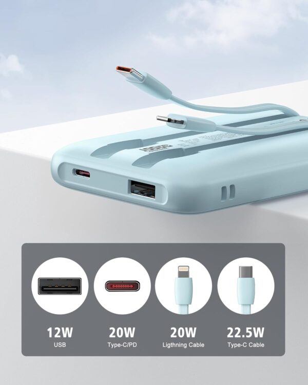Portable Charger 10000mAh, Cell Phone Portable Power Banks with 22.5W PD Fast Charging, Compact Phone Charger Built in Cable, Compatible with Apple, Samsung, Google, Motorola and More - Image 4