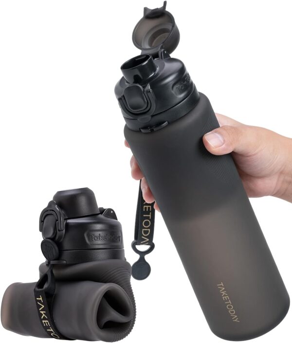 TakeToday Collapsible Water Bottles 32oz, Foldable Travel Water Bottle, BPA Free, Silicone Water Bottle Leakproof for Hiking, International Travel, Outdoors
