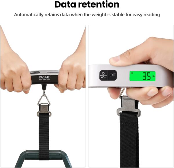 BAGAIL Digital Luggage Scale, 110lbs Hanging Baggage Scale with Backlit LCD Display, Portable Suitcase Weighing Scale, Travel Luggage Weight Scale with Hook, Strong Straps for Travelers - Image 3