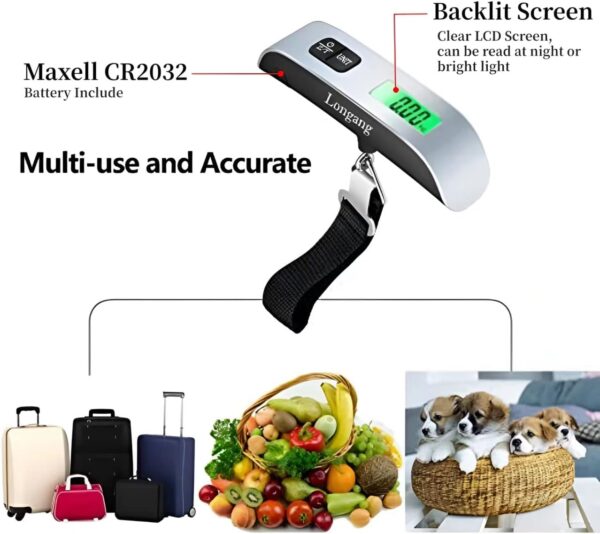 Digital Hanging Luggage Scale with Backlit for Travel, Portable Handheld Suitcase Weight Scale with Hook, 110 Pounds, Battery Included - Image 3