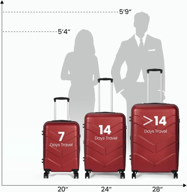 Luggage Sets 3 Piece with Spinner Wheel, Hardside Suitcase Set with TSA Lock, Expandable Lightweight Travel Luggage for Women, Red - Image 7