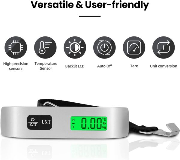 BAGAIL Digital Luggage Scale, 110lbs Hanging Baggage Scale with Backlit LCD Display, Portable Suitcase Weighing Scale, Travel Luggage Weight Scale with Hook, Strong Straps for Travelers - Image 6