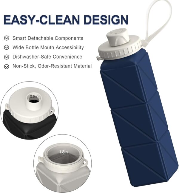 Collapsible Water Bottles 20.6oz, Silicone Foldable Portable Travel Water Bottle, Lightweight Reusable Leakproof for Traveling Camping Hiking Cycling Yoga Sports Outdoor, 1 Pack (Dark Blue) - Image 5