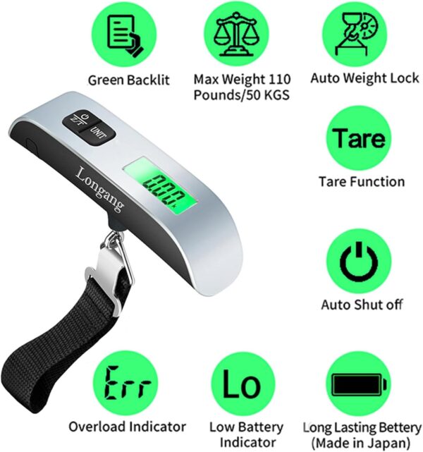 Digital Hanging Luggage Scale with Backlit for Travel, Portable Handheld Suitcase Weight Scale with Hook, 110 Pounds, Battery Included - Image 2