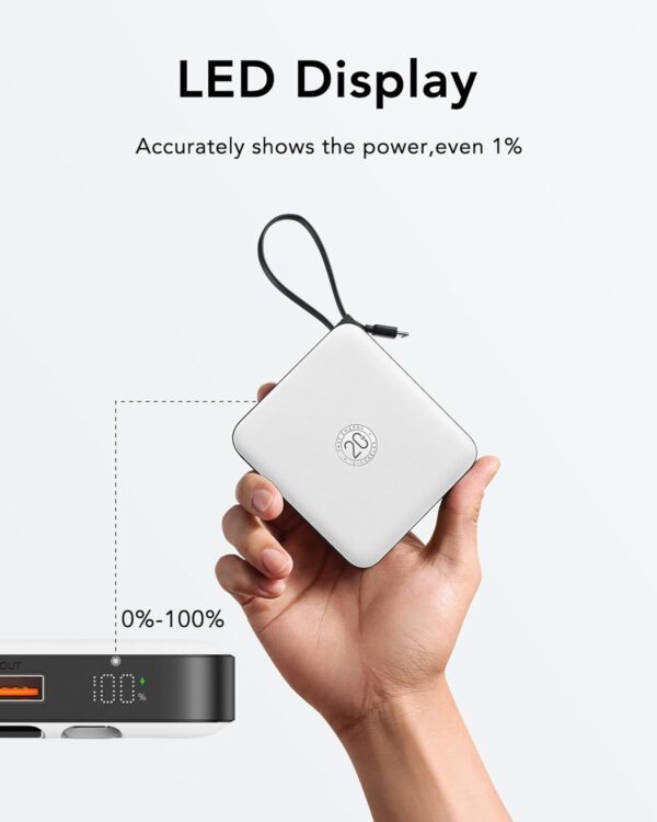 VRURC Portable Charger with Built-in 4 Cables, 10000mAh Battery Pack PD 20W for iPhone, 22.5W USB C Travel Power Bank for iPhone 16 15 14 13 Samsung Galaxy S23 S22 Google Android Phones, Whtie - Image 8