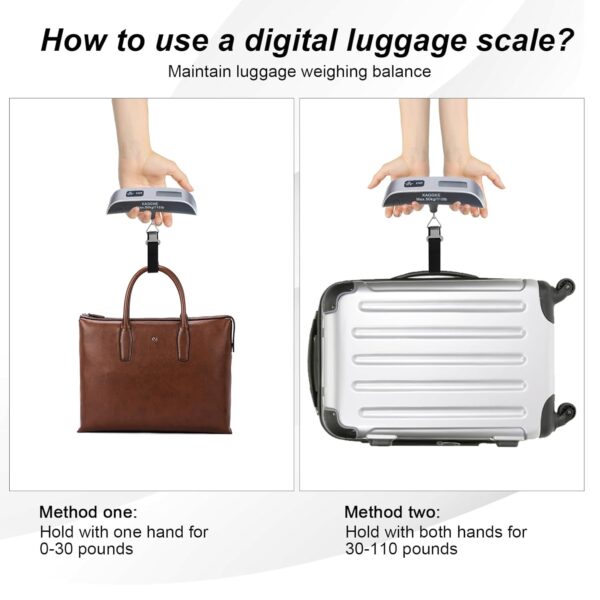 2 Pcs - silver Travel Digital Luggage Scale - Portable Baggage Scale - Suitcase Weight Scale - Ideal for Travel Scale Luggage Weight - 110LB/50KG, Includes Battery - Temperature Display Hanging Scales - Image 2