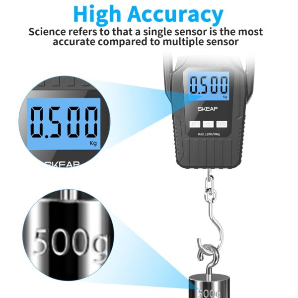 Digital Fish Scale Hanging Scale Fishing Scale, SKEAP 110lb/50kg Luggage Scale,Fish Weighing Scale, Upgrade Large Handle & Backlit LCD Display, Black,Fishing Gifts for Men,Black - Image 4