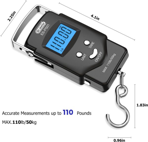 Dr.meter Fish Scale Luggage Scale Fishing Gear - 110lb/50kg Backlit LCD Display Digital Scale with Built-in Measuring Tape - Fishing Scale with 2 AAA Batteries, Pocket Size - Fishing Gifts for Men - Image 5