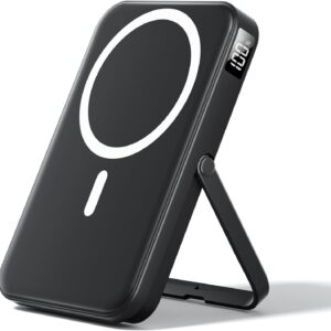for Magsafe Battery Pack 10000mAh Power Bank with Foldable Stand Portable Charger,PD 22.5W Fast Charge,Travel Essential Wireless Charger for iPhone 16/15/14/13/12 Series–Black