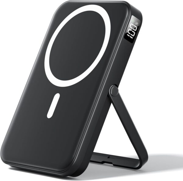 for Magsafe Battery Pack 10000mAh Power Bank with Foldable Stand Portable Charger,PD 22.5W Fast Charge,Travel Essential Wireless Charger for iPhone 16/15/14/13/12 Series–Black