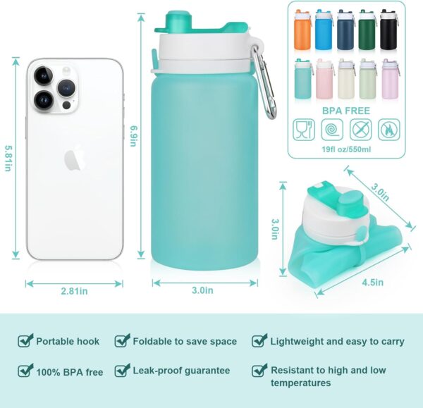 PLTCAT Collapsible Foldable BPA Free Reusable Lightweight Leak-Proof Travel Silicone Water Bottle for Travel, Gym, Hiking, Office, Camping - Image 2