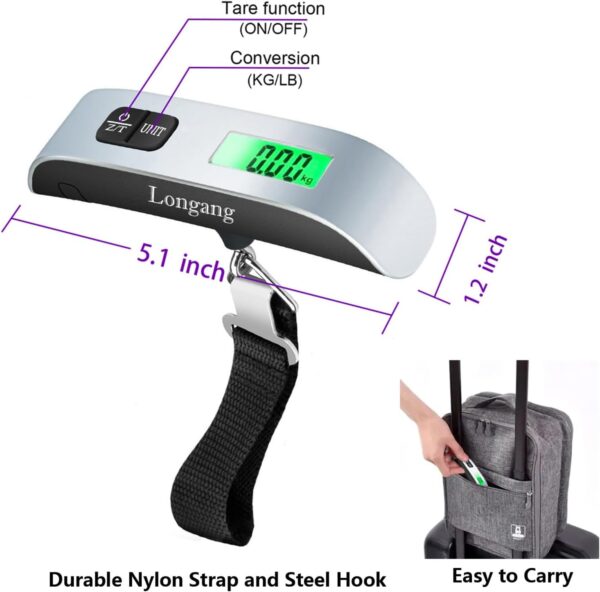 Digital Hanging Luggage Scale with Backlit for Travel, Portable Handheld Suitcase Weight Scale with Hook, 110 Pounds, Battery Included - Image 5
