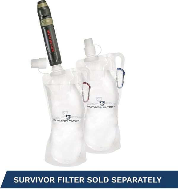 Survivor Filter Collapsible Water Bottles, Canteens (32oz) 2 Pack (2L Total) - Durable Carabiners and Handles. Squeeze Water through a Filter or Use as Water Bottles - Image 8