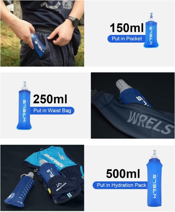 Folding Soft Flask Portable Collapsible Running Lightweight Water Bottle for Outdoor Sports,Travel with Mouthpeice Cover - Image 3