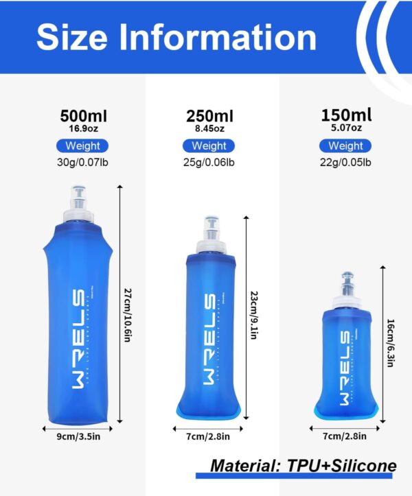 Folding Soft Flask Portable Collapsible Running Lightweight Water Bottle for Outdoor Sports,Travel with Mouthpeice Cover - Image 2