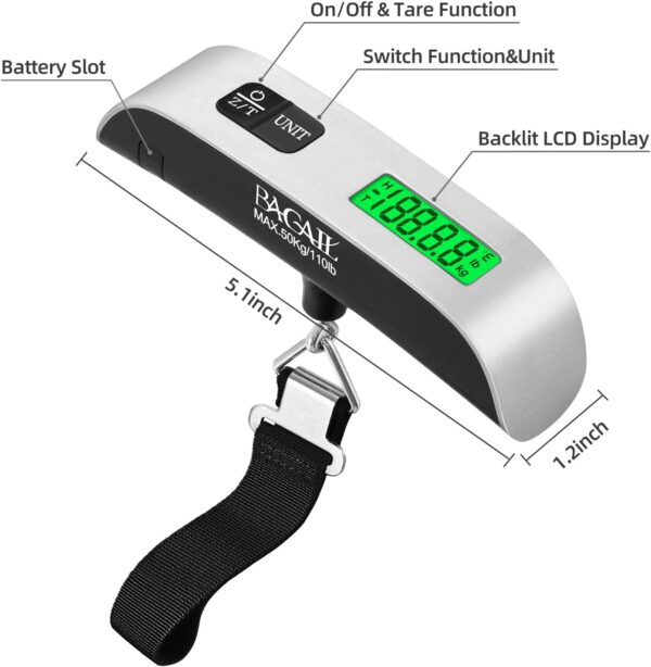 BAGAIL Digital Luggage Scale, 110lbs Hanging Baggage Scale with Backlit LCD Display, Portable Suitcase Weighing Scale, Travel Luggage Weight Scale with Hook, Strong Straps for Travelers - Image 2