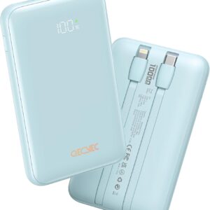 Portable Charger 10000mAh, Cell Phone Portable Power Banks with 22.5W PD Fast Charging, Compact Phone Charger Built in Cable, Compatible with Apple, Samsung, Google, Motorola and More