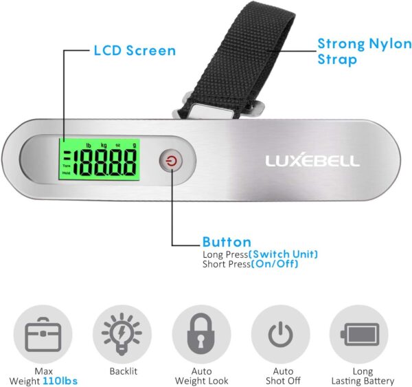 Digital Luggage Scale Vacation Travel Essentials Accessories Gifts for Traveler Portable Suitcase Handheld Weight Scale 110 lbs Hanging Baggage Travel Must Haves - Image 2