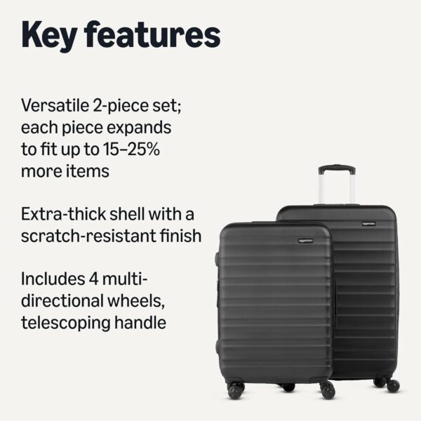 Amazon Basics 2-Piece Set (21", 30"), Hardshell Suitcases With Wheels, Expandable For Up to 25% More Space, With Scratch-Resistant Surface, Four Multi-directional Wheels, Black - Image 2