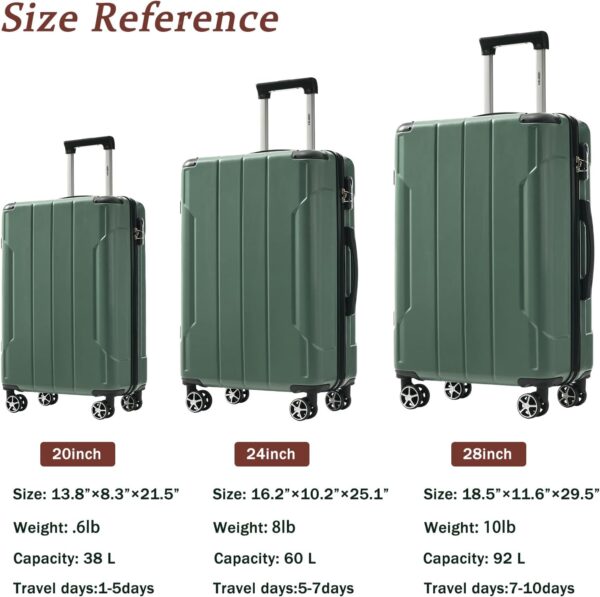 Merax Luggage Sets 3-Piece Hardshell with Spinner Wheels Lightweight Suitcase with Corner Guards (Green, 20/24/28) - Image 2