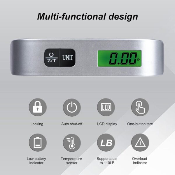 2 Pcs - silver Travel Digital Luggage Scale - Portable Baggage Scale - Suitcase Weight Scale - Ideal for Travel Scale Luggage Weight - 110LB/50KG, Includes Battery - Temperature Display Hanging Scales - Image 6