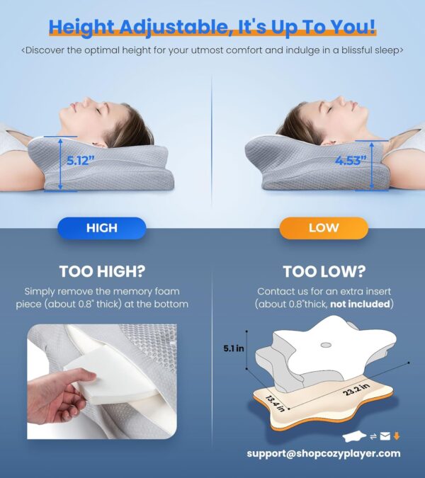 Ultra Pain Relief Cooling Pillow for Neck Support, Adjustable Cervical Pillow Cozy Sleeping, Odorless Ergonomic Contour Memory Foam Pillows, Orthopedic Bed Pillow for Side Back Stomach Sleeper - Image 4