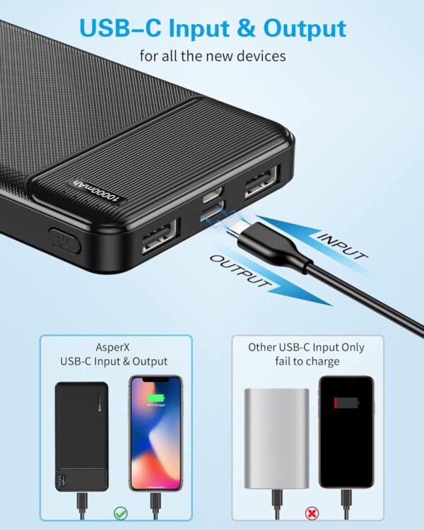 AsperX 2-Pack 10000mAh USB C Output Portable Charger Power Bank Fast Charging, Portable Phone Charger External Battery Pack for iPhone, Samsung, Google LG and Heated Vest - Image 3