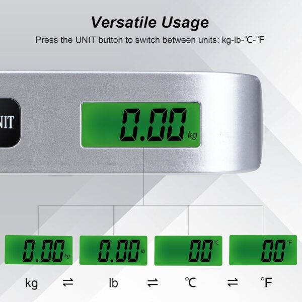 2 Pcs - silver Travel Digital Luggage Scale - Portable Baggage Scale - Suitcase Weight Scale - Ideal for Travel Scale Luggage Weight - 110LB/50KG, Includes Battery - Temperature Display Hanging Scales - Image 4