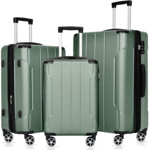 Merax Luggage Sets 3-Piece Hardshell with Spinner Wheels Lightweight Suitcase with Corner Guards (Green, 20/24/28)
