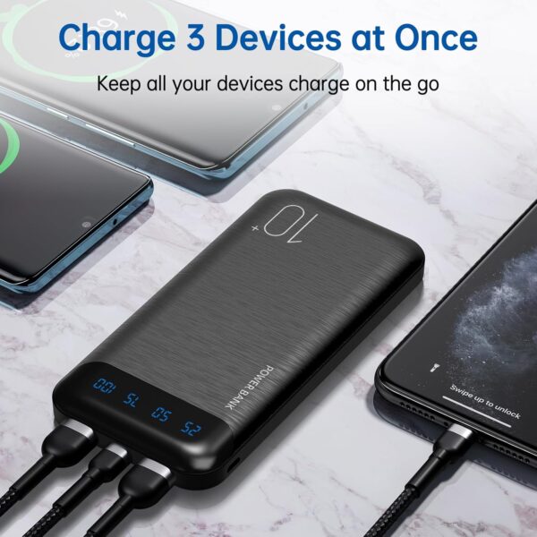 Power Bank 10000mAh Portable Charger Slim External Battery Pack with 2 USB 2.4A Outputs and USB C In/Out Compatible with Huawei iPhone 16 15 14 13 12 iPad Samsung Galaxy S20 Android Tablet (Black) - Image 4