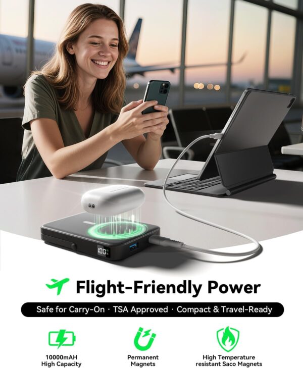 for Magsafe Battery Pack 10000mAh Power Bank with Foldable Stand Portable Charger,PD 22.5W Fast Charge,Travel Essential Wireless Charger for iPhone 16/15/14/13/12 Series–Black - Image 4