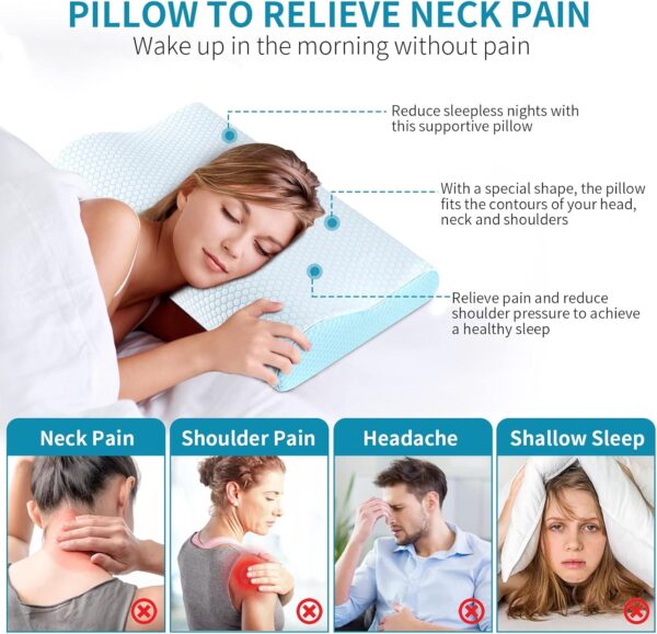 Memory Foam Pillows Neck Pillow Bed Pillow for Sleeping Ergonomic Cervical Pillow Orthopedic Contour Pillow for Side Back Stomach Sleeper - Image 6