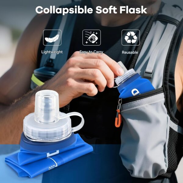 500ml Soft Flask 2Pack, TPU Collapsible Soft Water Bottle, 17oz Foldable TPU Bottles for Hydration Pack BPA-Free, Running Lightweight Water Bottle for Hiking Cycling Climbing Running - Image 3