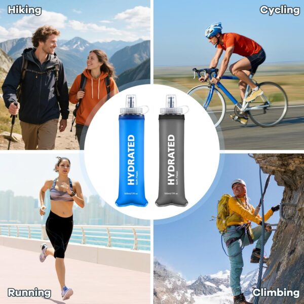 500ml Soft Flask 2Pack, TPU Collapsible Soft Water Bottle, 17oz Foldable TPU Bottles for Hydration Pack BPA-Free, Running Lightweight Water Bottle for Hiking Cycling Climbing Running - Image 7