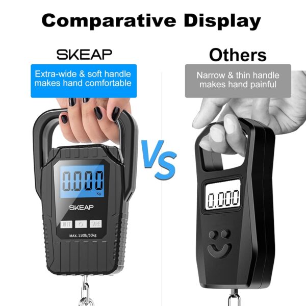 Digital Fish Scale Hanging Scale Fishing Scale, SKEAP 110lb/50kg Luggage Scale,Fish Weighing Scale, Upgrade Large Handle & Backlit LCD Display, Black,Fishing Gifts for Men,Black - Image 3
