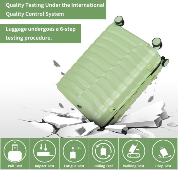 Lightweight Luggage with Spinner Wheels & YKK Zipper, 3-Piece Travel Suitcase ABS+PC Hardshell Luggage Set with TSA Lock, Light Avocado Green (20+24+28 inch) - Image 3