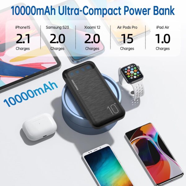 Power Bank 10000mAh Portable Charger Slim External Battery Pack with 2 USB 2.4A Outputs and USB C In/Out Compatible with Huawei iPhone 16 15 14 13 12 iPad Samsung Galaxy S20 Android Tablet (Black) - Image 3