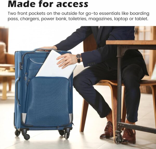Coolife Luggage 4 Piece Set Suitcase Spinner TSA Lock Softshell lightweight (blue+sliver) - Image 3