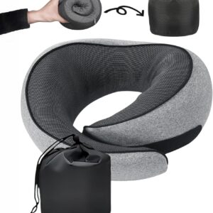 SZXYX Travel Pillows for Airplanes, 100% Pure Memory Foam Neck Pillow for Airplanes, Comfortable Breathable Cover, 360° Support Stowable Pillows for Sleeping, Car, Airport Travel Essentials