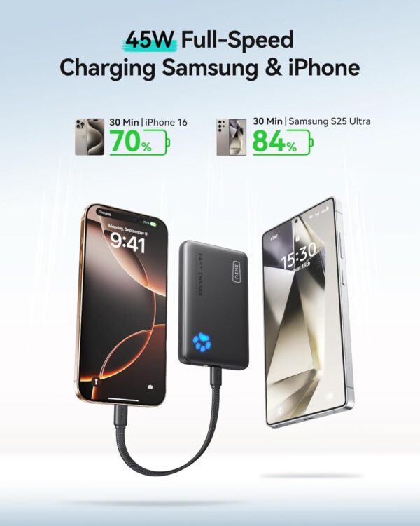 INIU Portable Charger, Ultra Slim 10000mAh 45W PD Power Bank, USB C in&Out Fast Charging Battery Pack, Travel Essential Phone Powerbank Compatible with iPhone 16 15 14 Samsung S22 S21 Google iPad etc - Image 3