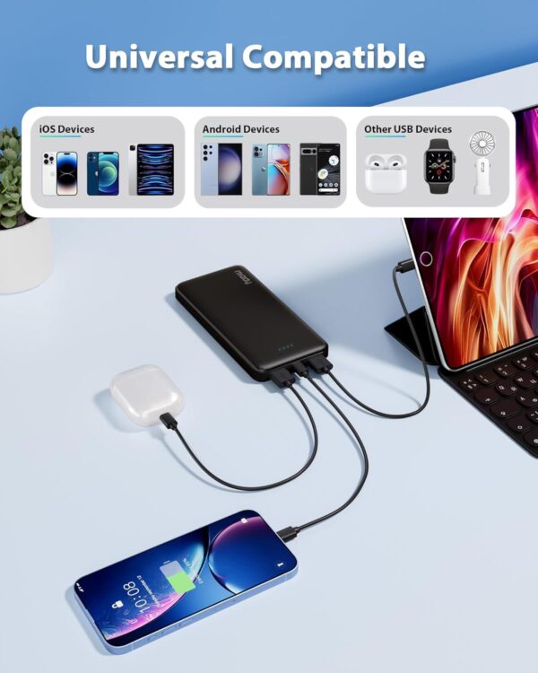 Miady 2-Pack 10000mAh Dual USB Portable Charger, USB-C Fast Charging Power Bank, Backup Charger for iPhone 15/14/13, Galaxy S23/22, Pixel and etc - Image 4