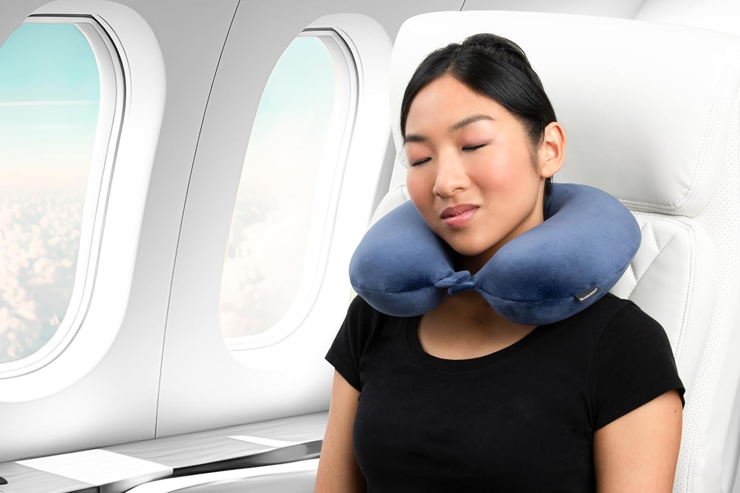 Brookstone Travel Neck Pillow - Lightweight Fleece Casing U-Shaped Stuffable Memory Foam Travel Pillow for Sleeping and Neck Support, Blue - Image 3