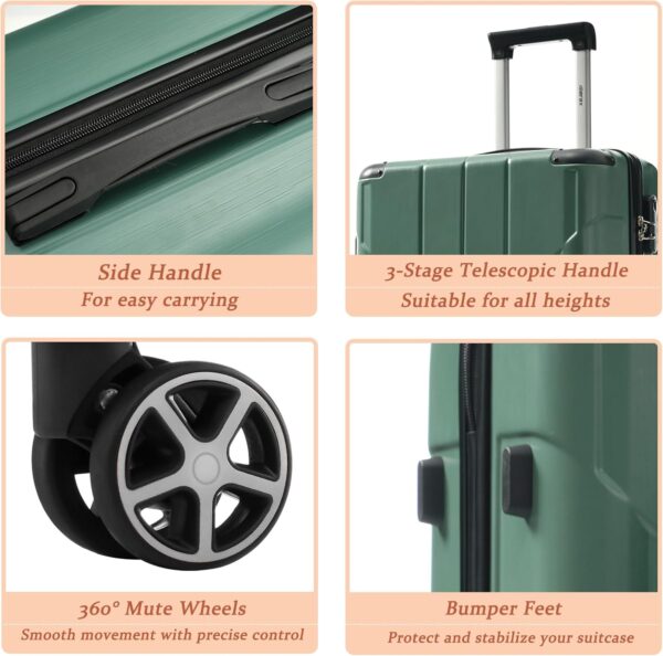 Merax Luggage Sets 3-Piece Hardshell with Spinner Wheels Lightweight Suitcase with Corner Guards (Green, 20/24/28) - Image 8