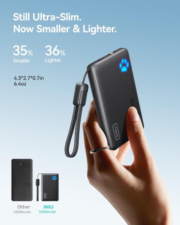 INIU Portable Charger, Ultra Slim 10000mAh 45W PD Power Bank, USB C in&Out Fast Charging Battery Pack, Travel Essential Phone Powerbank Compatible with iPhone 16 15 14 Samsung S22 S21 Google iPad etc - Image 2