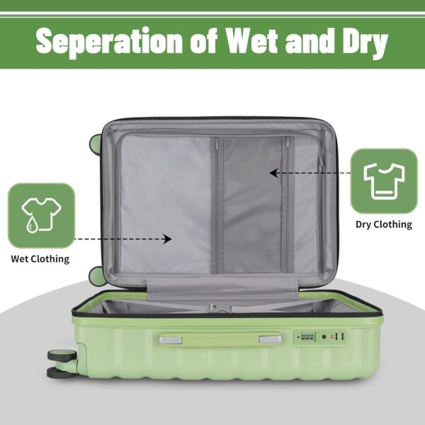 Lightweight Luggage with Spinner Wheels & YKK Zipper, 3-Piece Travel Suitcase ABS+PC Hardshell Luggage Set with TSA Lock, Light Avocado Green (20+24+28 inch) - Image 6