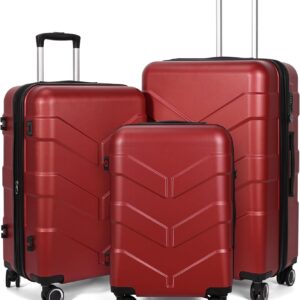 Luggage Sets 3 Piece with Spinner Wheel, Hardside Suitcase Set with TSA Lock, Expandable Lightweight Travel Luggage for Women, Red